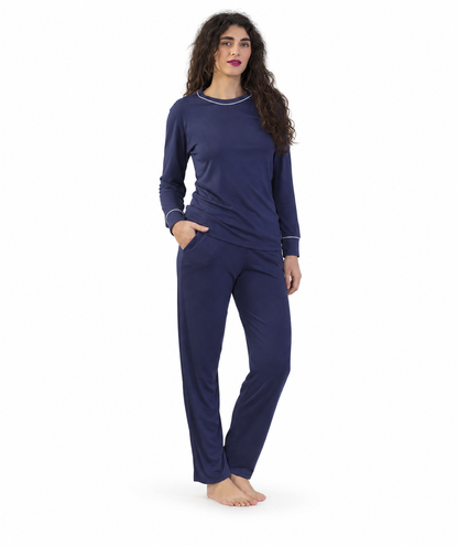 Pigiama donna girocollo invernale interlock Gary 5577 - BLU - foto su fondo bianco