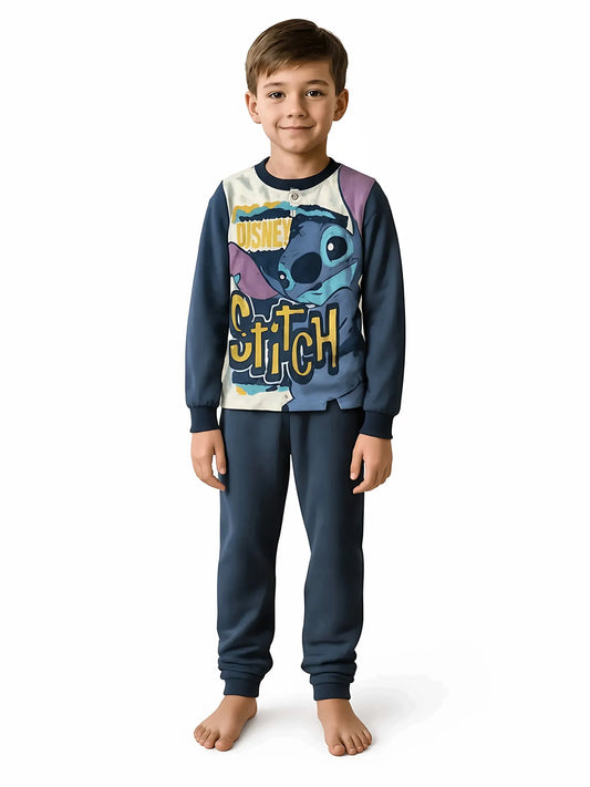 Pigiama felpato Lilo&Stitch Dy40M4410, colore DENIM: bambino che indossa il pigiama, foto a figura intera su sfondo bianco
