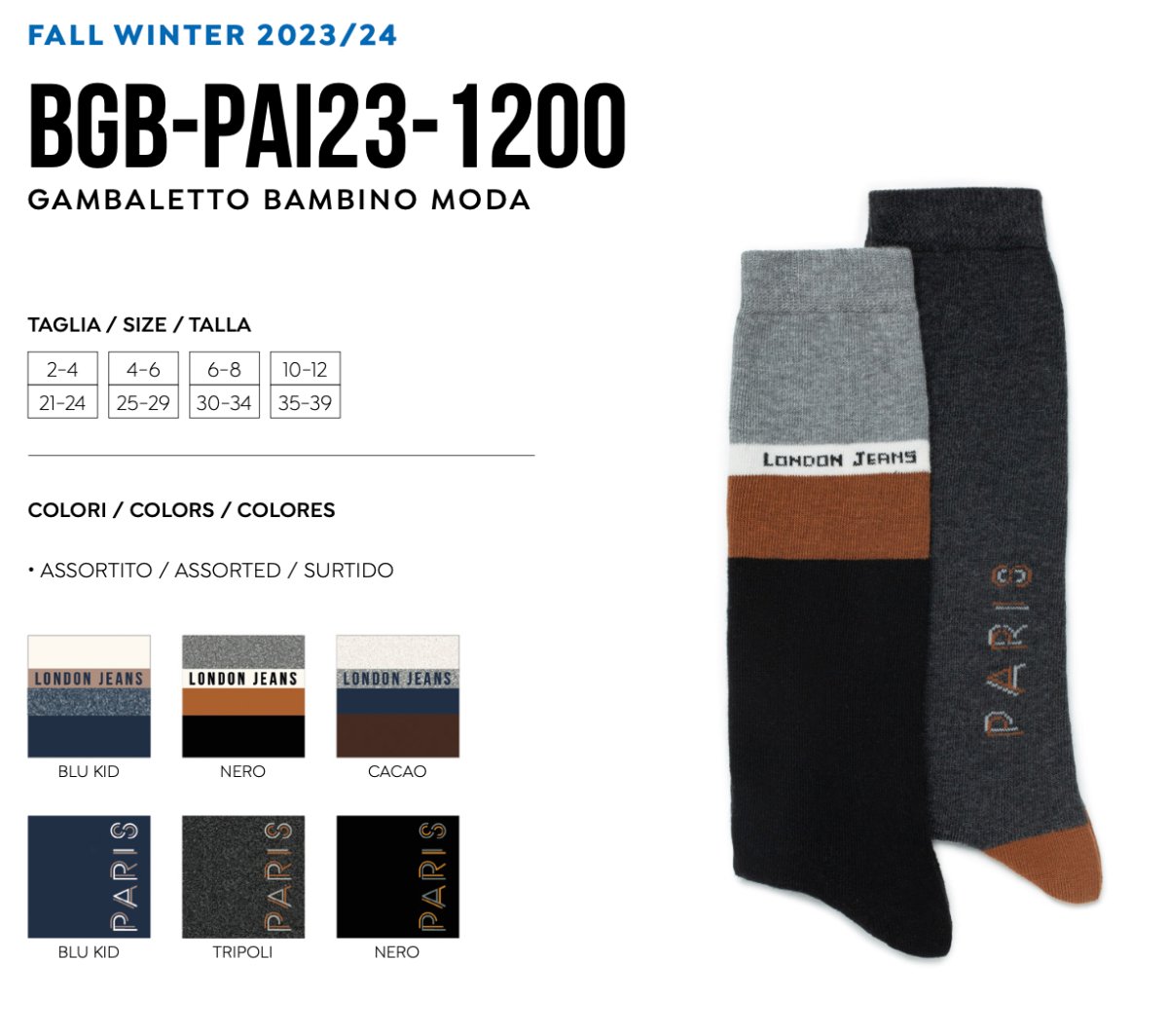 Calze lunghe bambino in caldo cotone Pezzini BGB-PAI231200