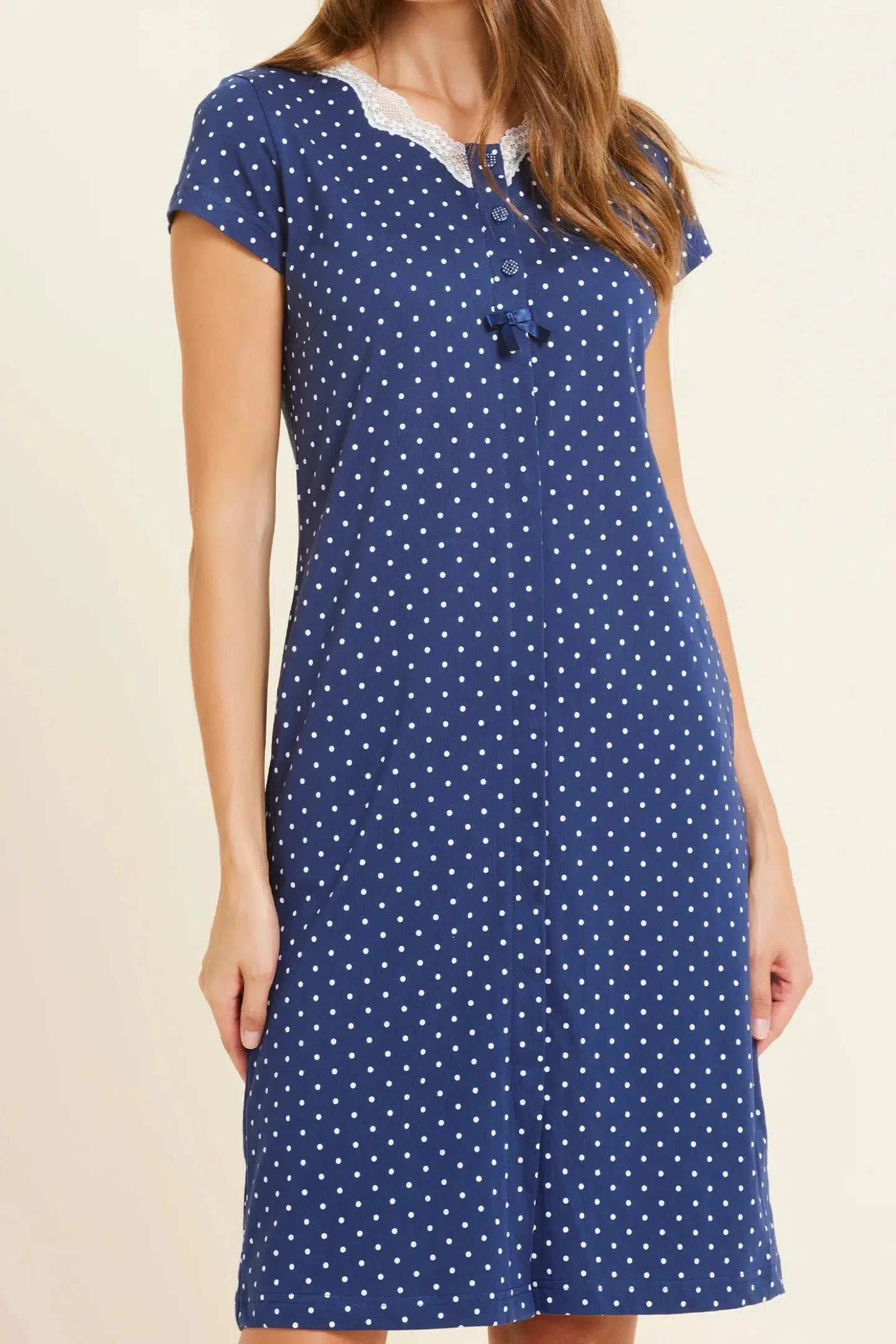 Camicia da notte aperta mezza manica puro cotone Noidinotte LA2721