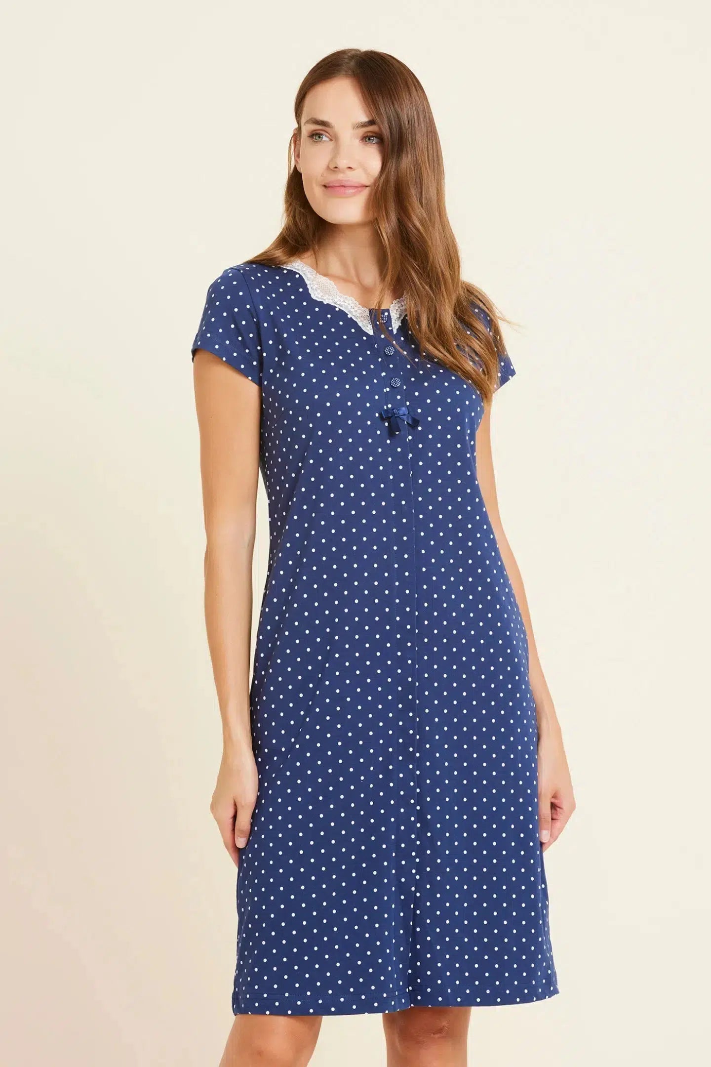 Camicia da notte aperta mezza manica puro cotone Noidinotte LA2721