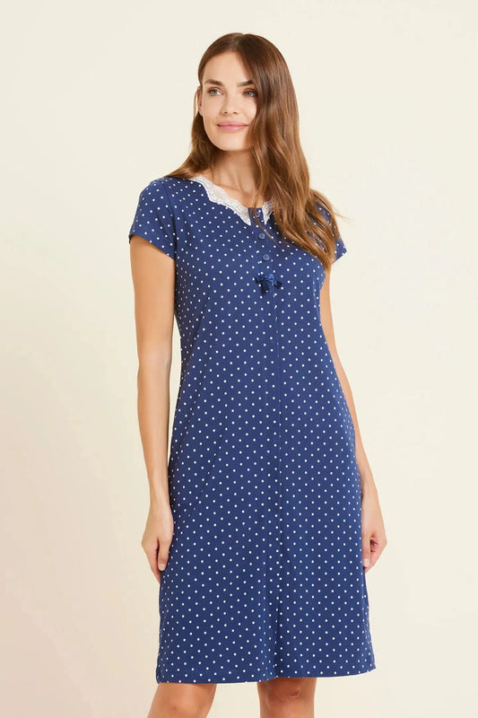 Camicia da notte aperta mezza manica puro cotone Noidinotte LA2721