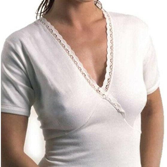 Camiciola mezza manica donna forma seno macramé lana e cotone Leable 120