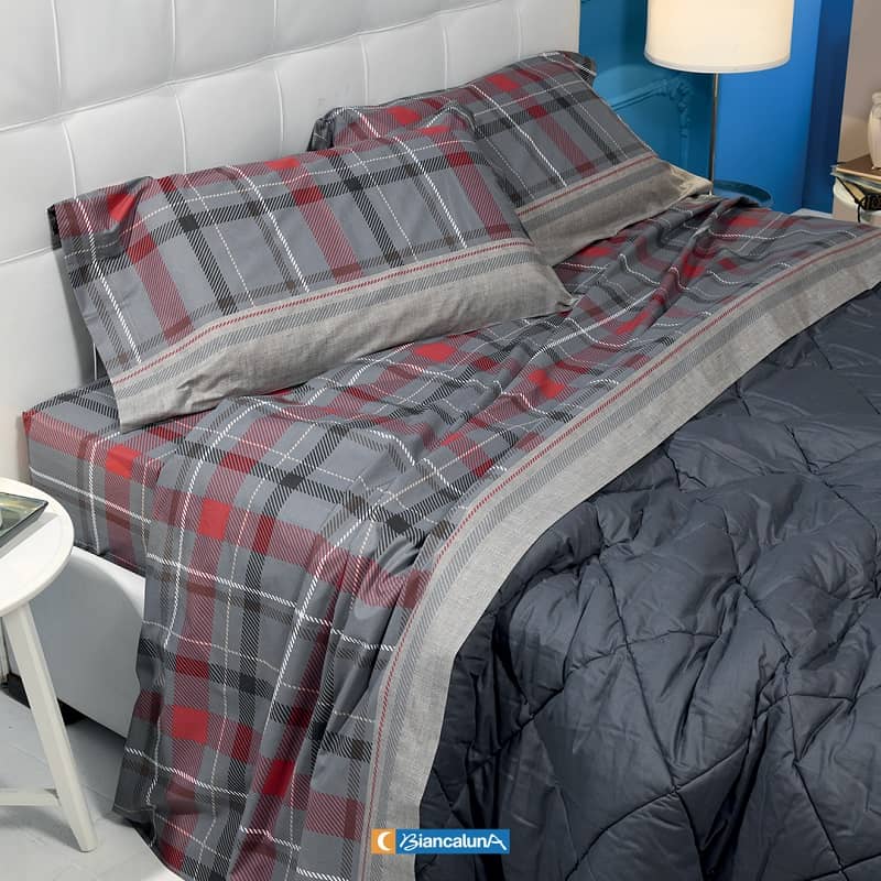 Completo lenzuola e federe di flanella Biancaluna Singolo Tramonti Alex