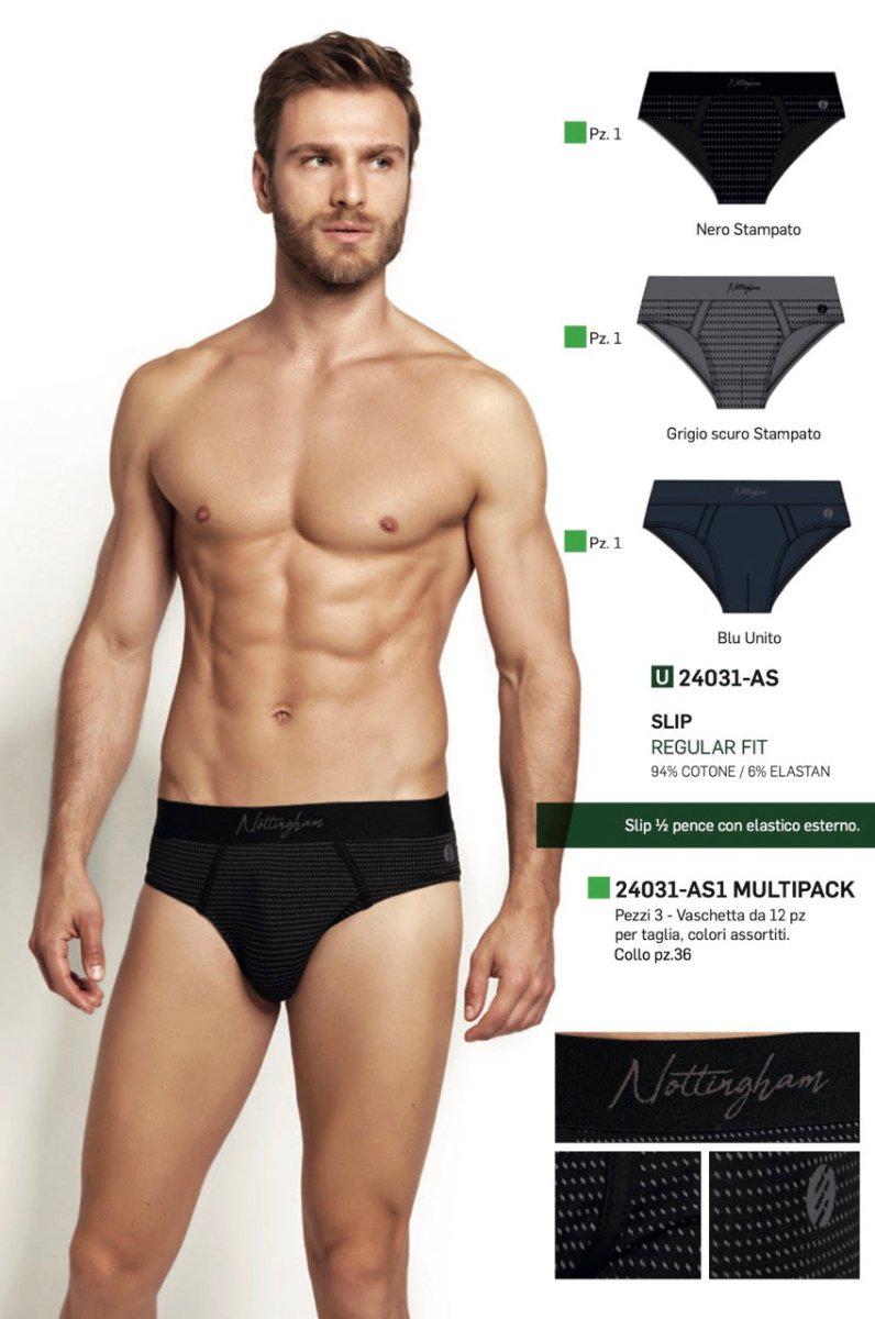 Confezione da 3 slip uomo Nottingham cotone bielastico rasato tinta unita 24031