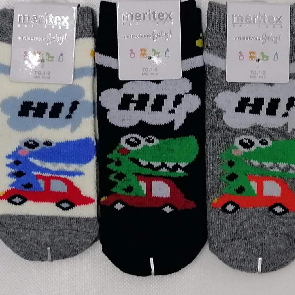 Confezione da 6 paia di calze antiscivolo baby in caldo cotone Meritex 4443