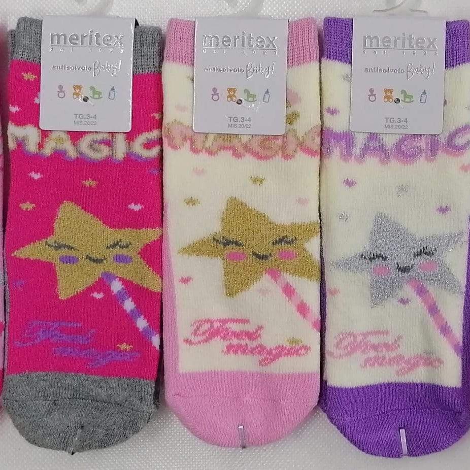 Confezione da 6 paia di calze antiscivolo baby in caldo cotone Meritex 4446