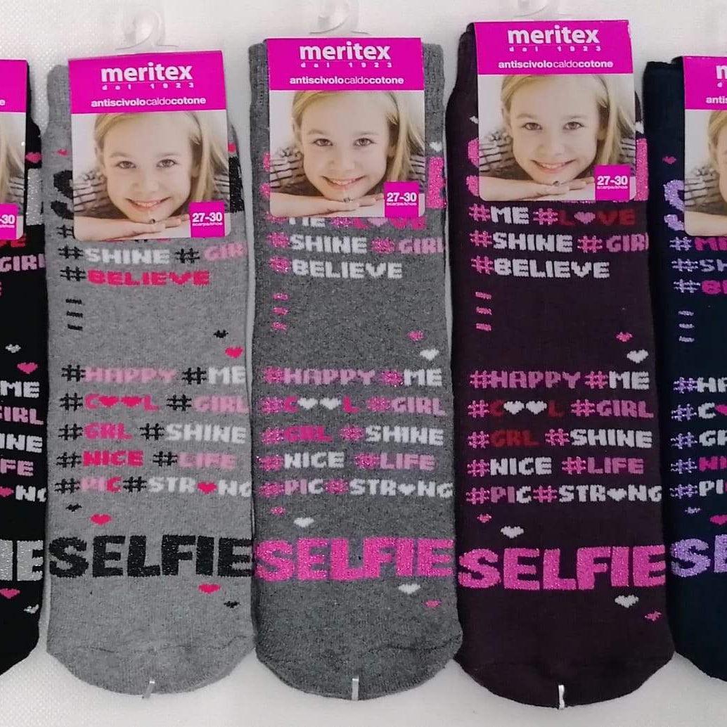 Confezione da 6 paia di calze antiscivolo bambina Meritex in caldo cotone 4356 Selfie