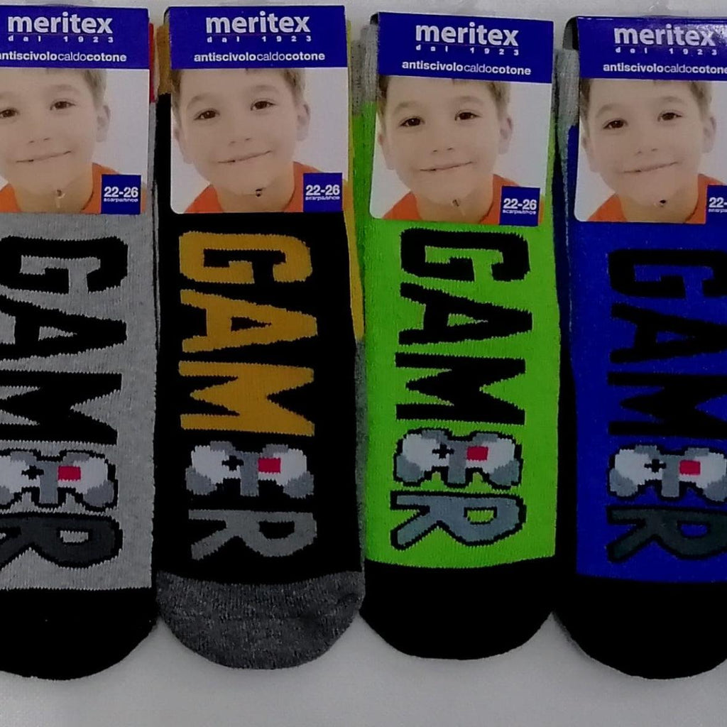 Confezione da 6 paia di calze antiscivolo bambino Meritex in caldo cotone 4354 Gamer