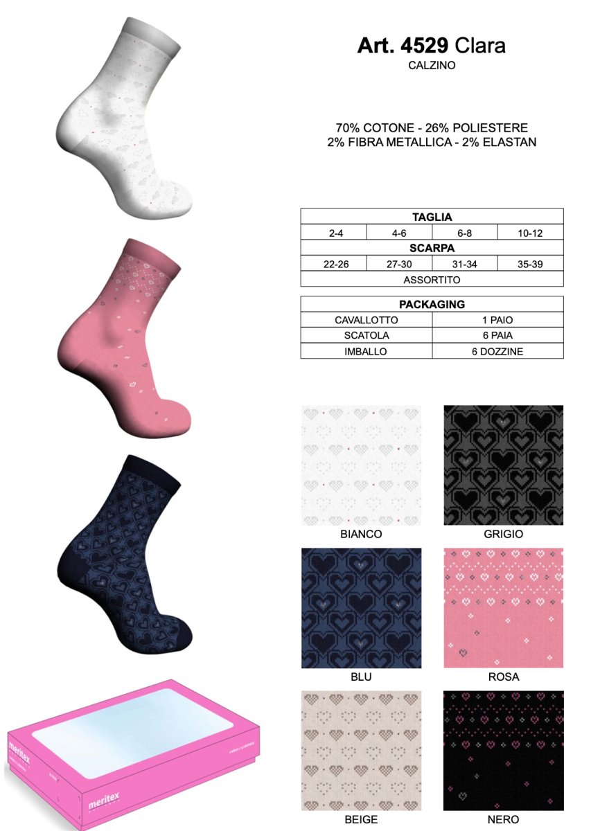 Confezione da 6 paia di calze bambina corte Meritex caldo cotone 4529 Clara