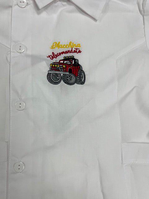 Grembiule asilo bambino con abbottonatura laterale Ambrosino ricamo Macchina Telecomandata O508