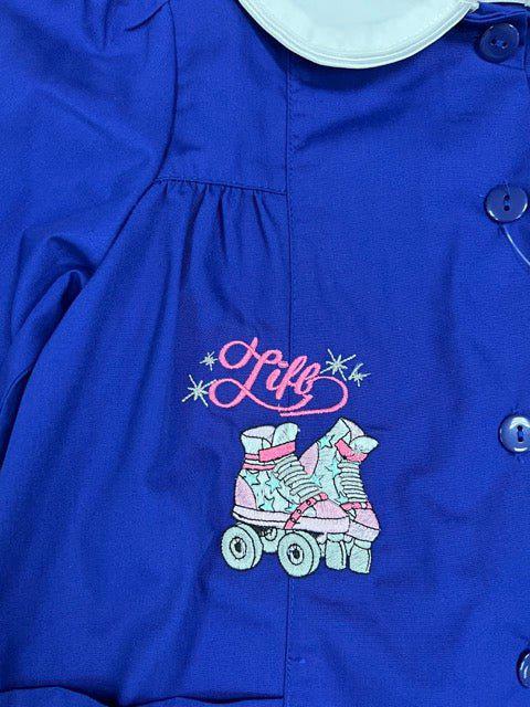 Grembiule scuola elementare bambina Ambrosino Made in Italy ricamo Pattini Life O108