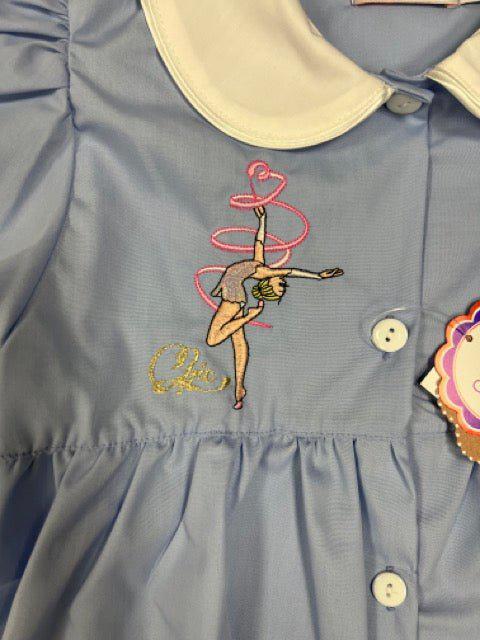 Grembiule scuola elementare bambina celeste Ambrosino Made in Italy ricamo Ballerina Chic O103