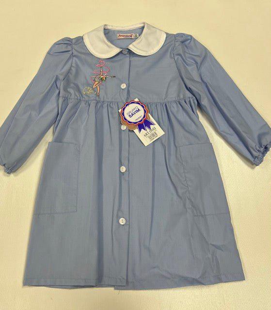 Grembiule scuola elementare bambina celeste Ambrosino Made in Italy ricamo Ballerina Chic O103