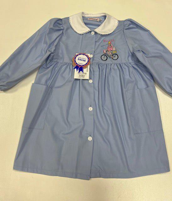 Grembiule scuola elementare bambina celeste Ambrosino Made in Italy ricamo Beautiful O106