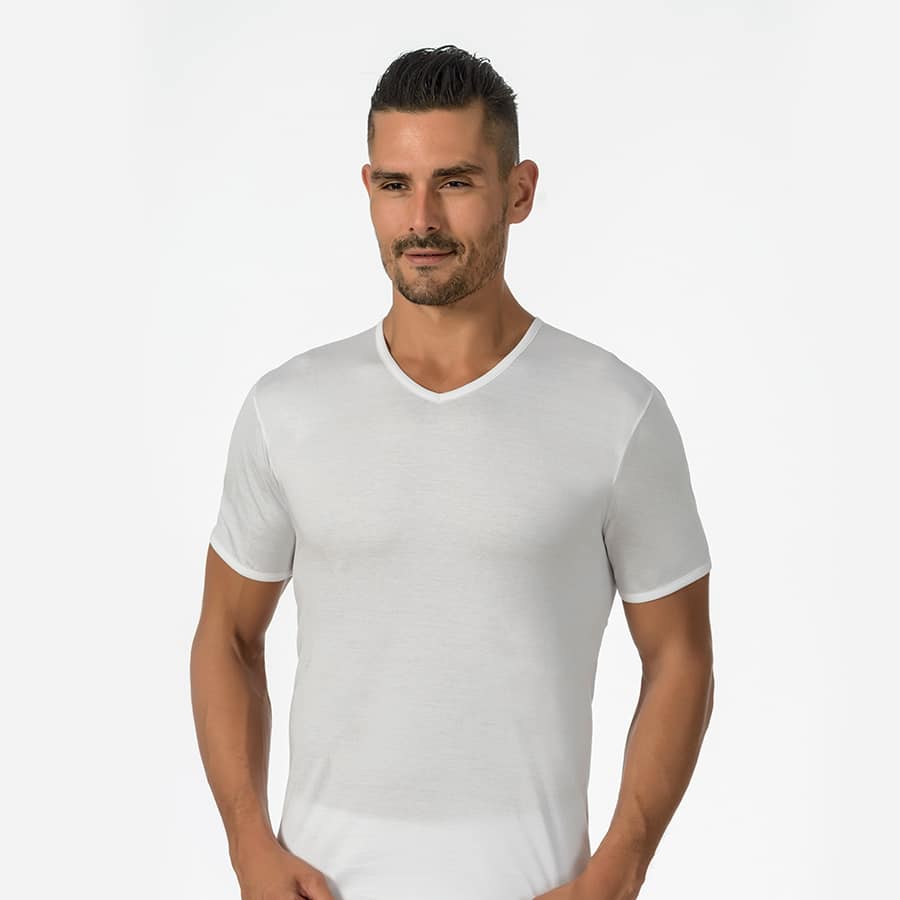 Maglia uomo mezza manica a punta V in filo di scozia pettinato Max Fender by Marlene 30314