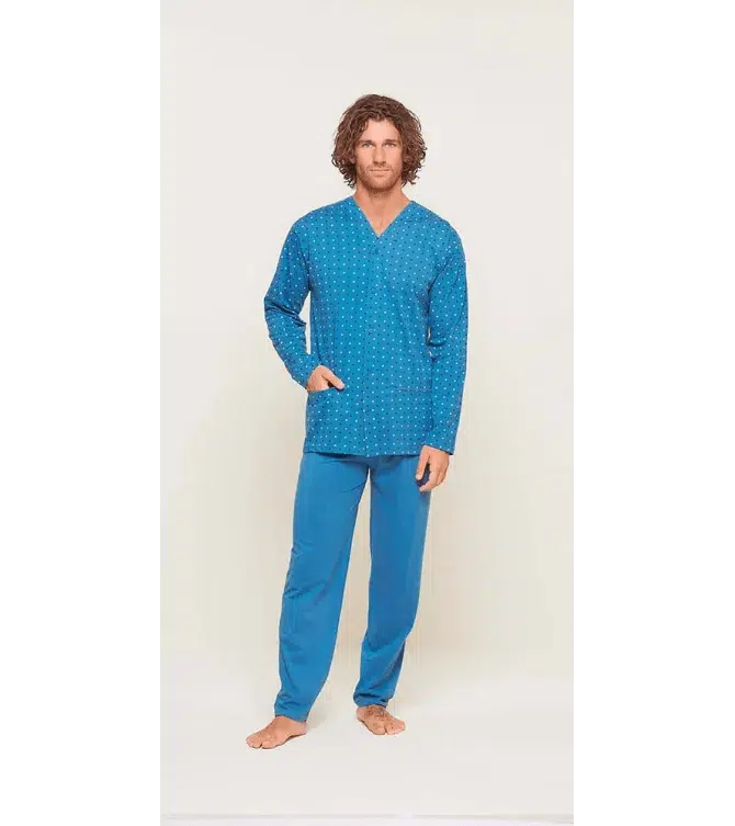 Pigiama uomo lungo Jersey aperto Gary puro cotone U60003