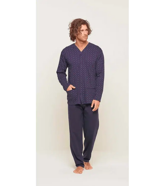 Pigiama uomo lungo Jersey aperto Gary puro cotone U60003