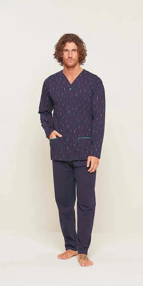 Pigiama uomo lungo Jersey aperto Gary puro cotone U60032
