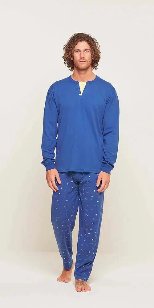 Pigiama uomo lungo Jersey paricollo Gary puro cotone U60042