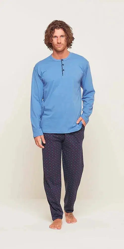 Pigiama uomo lungo Jersey serafino Gary puro cotone U60002