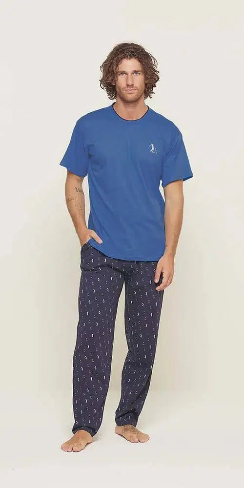 Pigiama uomo mezza manica pantalone lungo Jersey paricollo Gary puro cotone U60011