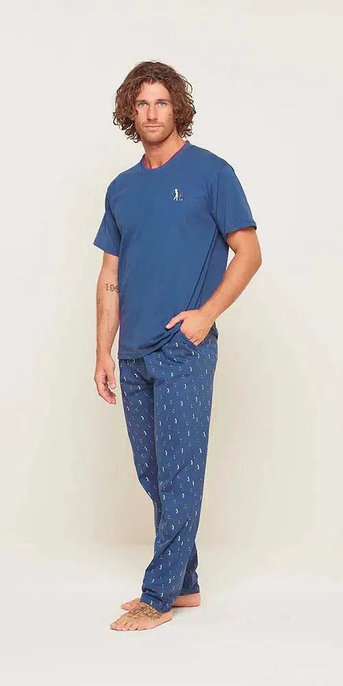 Pigiama uomo mezza manica pantalone lungo Jersey paricollo Gary puro cotone U60011