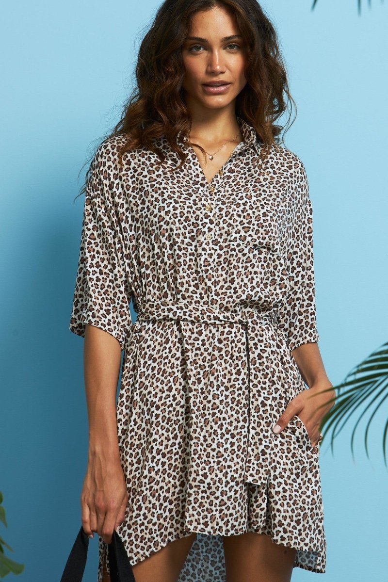 Abitino mare donna viscosa manica 3/4 Noidinotte Camicione maculato LA2568AB - Caos Intimo Donna - Uomo - Bambini - Casa - Noidinotte
