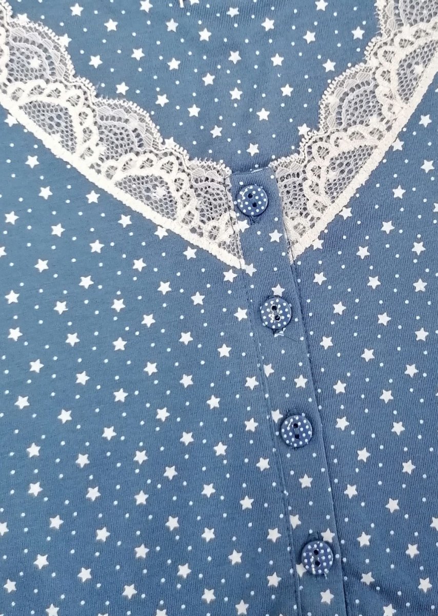 Camicia da notte serafino donna mezza manica cotone Noidinotte Delia Corason Stars LA2517AB - Caos Intimo Donna - Uomo - Bambini - Casa - Noidinotte