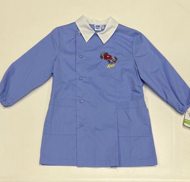 Grembiule con abbottonatura laterale scuola elementare celeste bambino Siggi Made in Italy ricamo Speed 3927