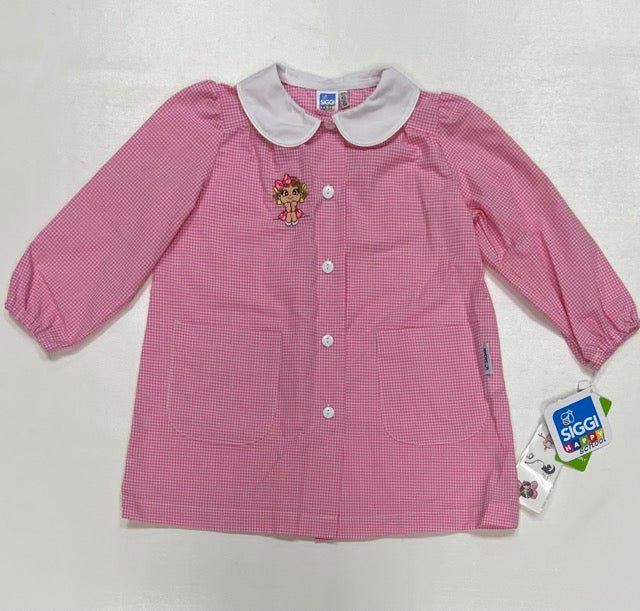 Grembiule asilo bambina con abbottonatura centrale Siggi ricamo Bimba con fiocco a quadretti rosa 3878