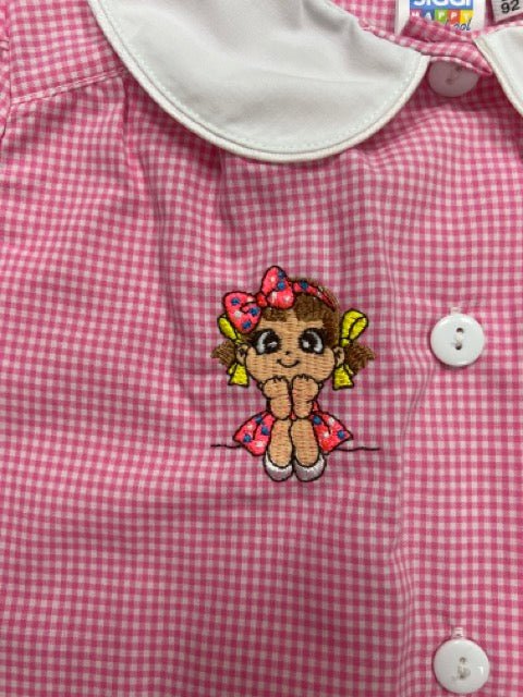 Grembiule asilo bambina con abbottonatura centrale Siggi ricamo Bimba con fiocco a quadretti rosa 3878