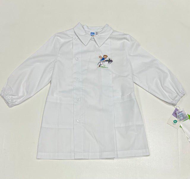 Grembiule asilo bambino bianco con abbottonatura laterale Siggi collezione green Calcio 3948