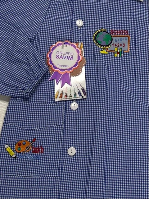 Grembiule asilo bambino con abbottonatura laterale Ambrosino ricamo Back to school O504