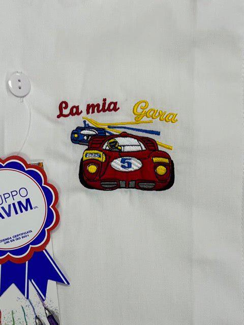 Grembiule asilo bambino con abbottonatura laterale Ambrosino ricamo La mia gara O505