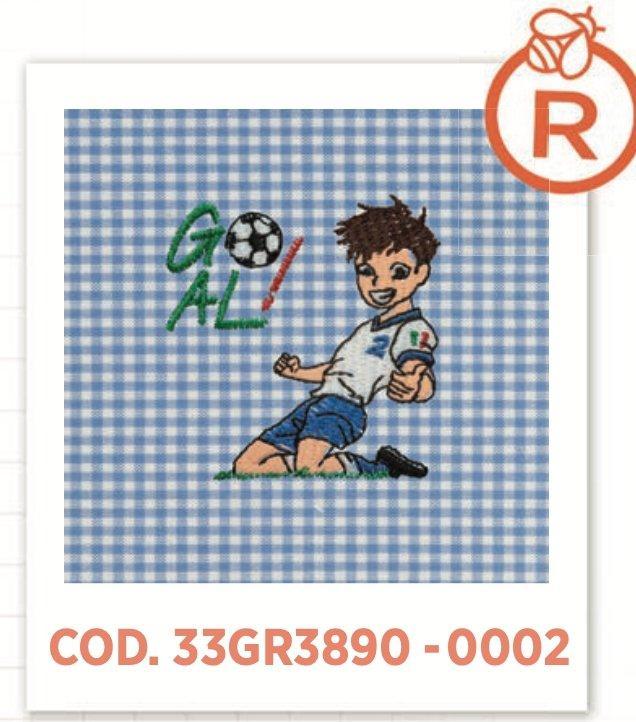 Grembiule asilo quadretti celesti bambino con abbottonatura laterale Siggi ricamo Goal 3890