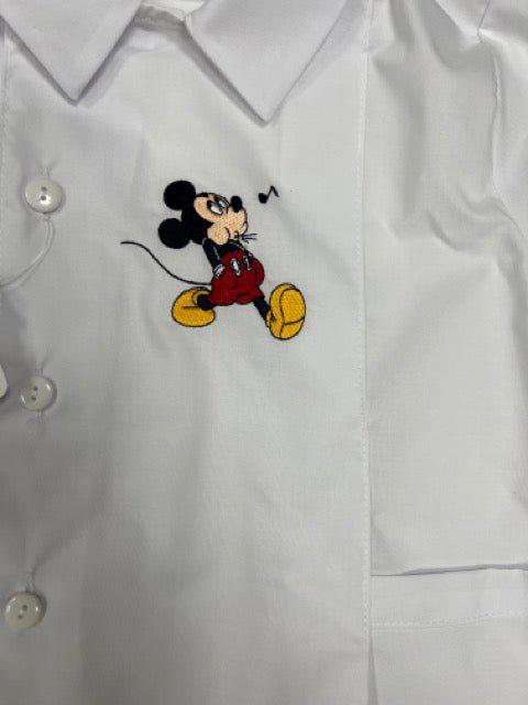 Grembiule bianco asilo bambino con abbottonatura laterale Disney ricamo Mickey Mouse G300