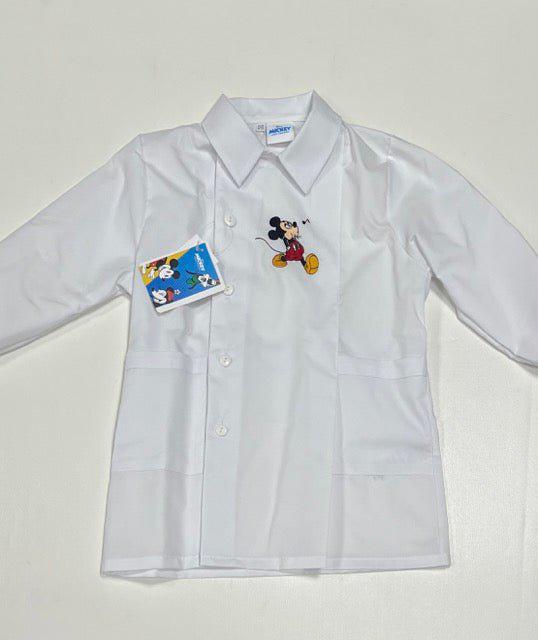 Grembiule bianco asilo bambino con abbottonatura laterale Disney ricamo Mickey Mouse G300