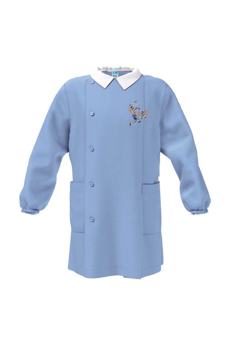 Grembiule celeste scuola elementare bambino Siggi Made in Italy ricamo Goal 3788