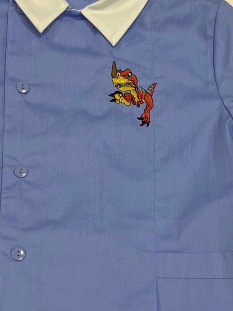 Grembiule con abbottonatura laterale scuola elementare celeste bambino Siggi Made in Italy ricamo Dinosauro 3928 - Caos Intimo Donna - Uomo - Bambini - Casa - Siggi