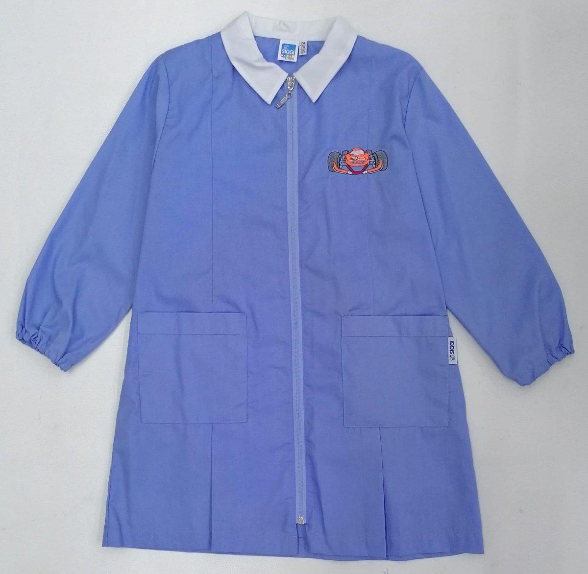Grembiule con zip scuola elementare celeste bambino Siggi Made in Italy ricamo Race 3800