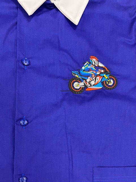 Grembiule scuola elementare bambino blu con abbottonatura laterale Moto MN906 - Caos Intimo Donna - Uomo - Bambini - Casa - Mariano