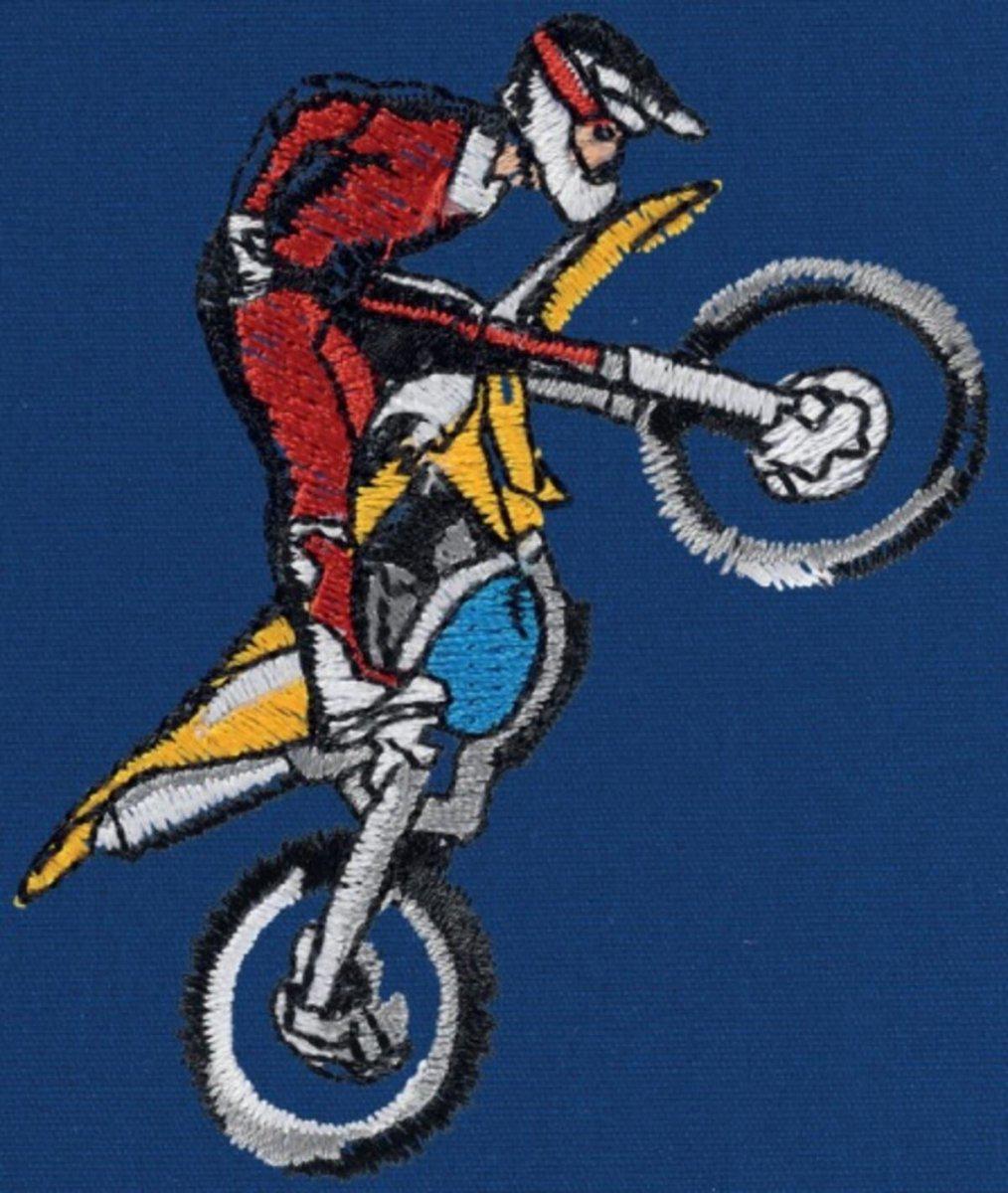 Grembiule scuola elementare blu bambino Siggi Made in Italy ricamo Motocross 3796