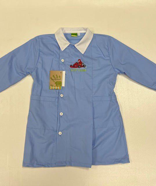 Grembiule scuola elementare celeste bambino Nazareno Gabrielli Made in Italy ricamo Kart Racing 0801