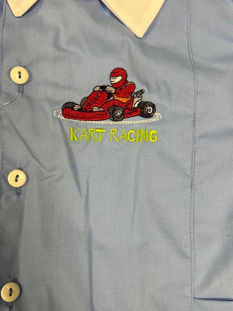 Grembiule scuola elementare celeste bambino Nazareno Gabrielli Made in Italy ricamo Kart Racing 0801