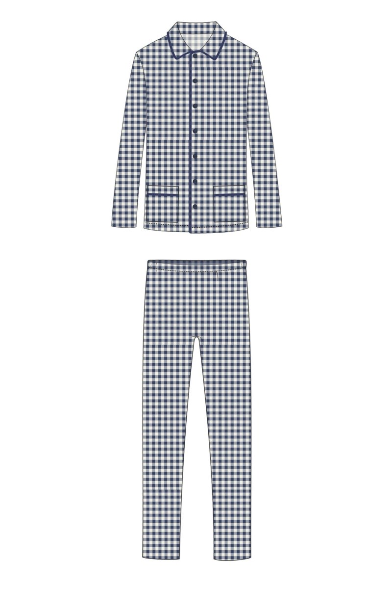 Pigiama aperto uomo in caldo cotone vichy Noidinotte Family Match FC2580 - Caos Intimo Donna - Uomo - Bambini - Casa - Noidinotte