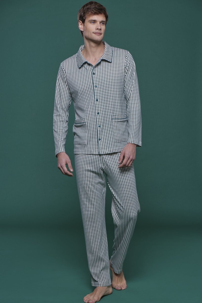 Pigiama aperto uomo in caldo cotone vichy Noidinotte Family Match FC2580 - Caos Intimo Donna - Uomo - Bambini - Casa - Noidinotte