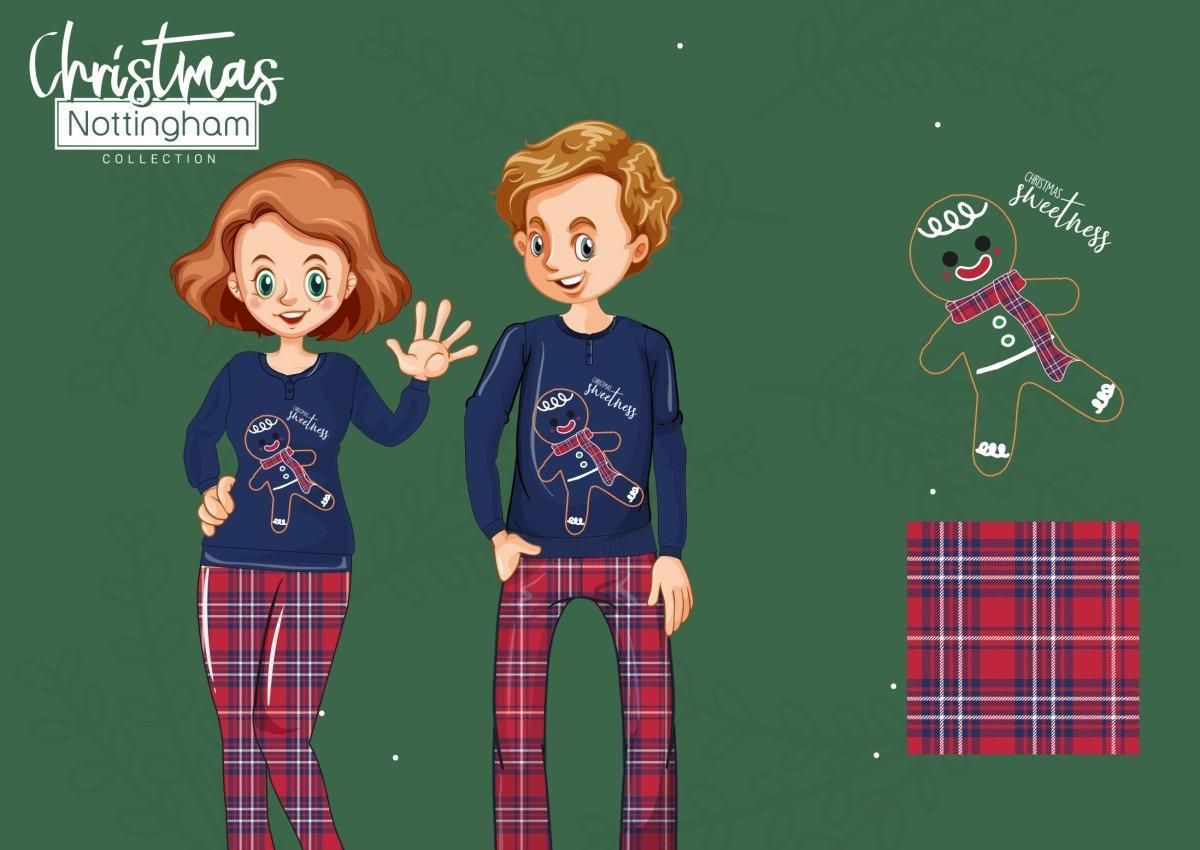 Pigiama bambino Natale Nottingham caldo cotone interlock PG41054R - Caos Intimo Donna - Uomo - Bambini - Casa - Nottingham