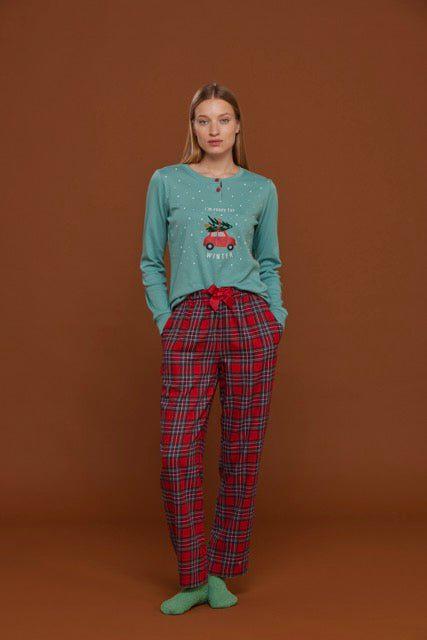 Pigiama serafino donna in caldo cotone Family Match Noidinotte Dolce far niente FA8357 - Caos Intimo Donna - Uomo - Bambini - Casa - Noidinotte