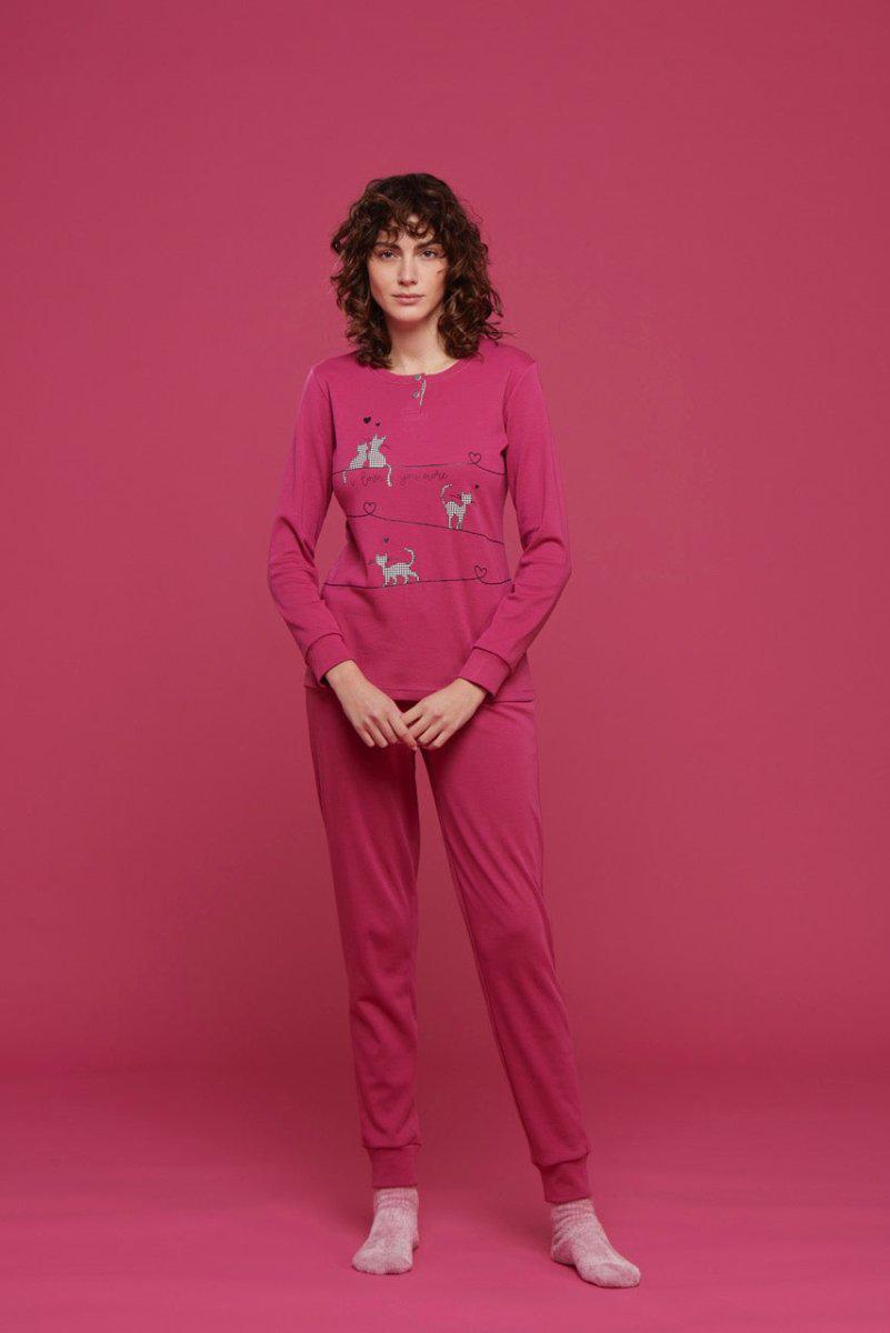 Pigiama serafino donna in caldo cotone Noidinotte Love Cat FA8336 - Caos Intimo Donna - Uomo - Bambini - Casa - Noidinotte